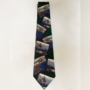 Ducks Unlimited tie men’s vintage silk necktie green nature wildlife ducks